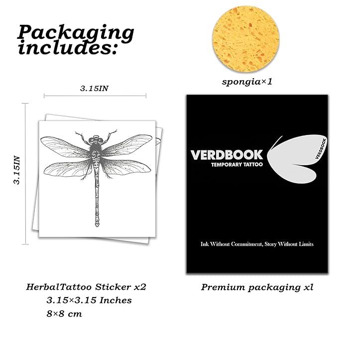 Waterproof Temporary Tattoos: 2-Sheet Tattoo Kit with Realistic Body Stickers, Semi-Permanent Tattoos for Adults Lasting 7-15 Days – Safe for Men & Women, Dragonfly Style