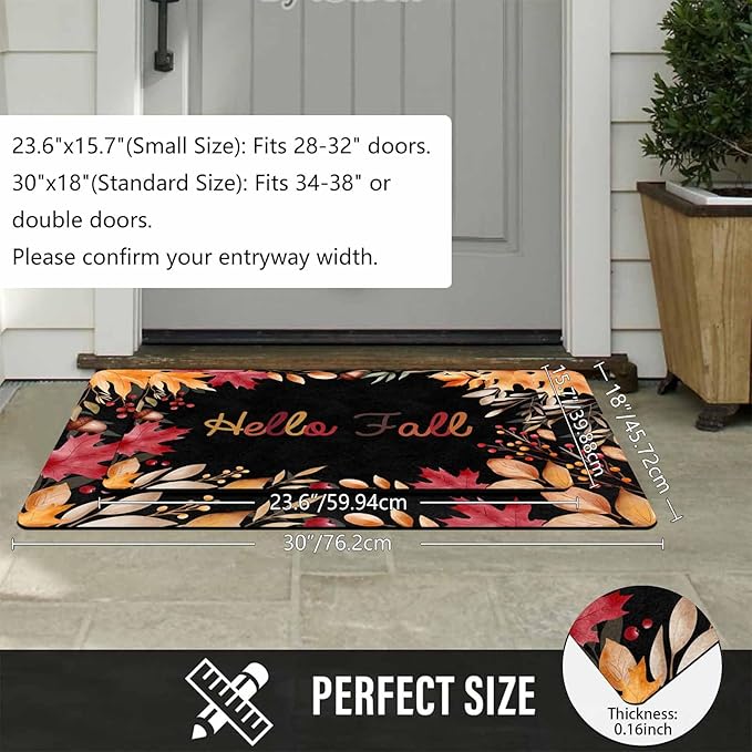 Thanksgiving Doormat for Indoor Outdoor Entrance Floor Mats,Fall Welcome Maple Leafs Decorative Door Mat, Autumn Fall Pumpkins Non Slip Harvest Vintage Decor Rubber Welcome Mats 16" x 24" Inch