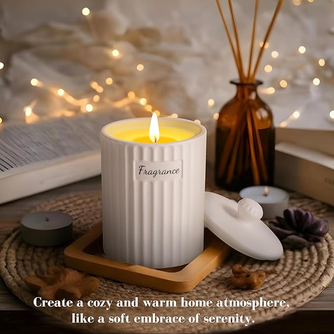 Viyffo Fall Candles– Lavender & Eucalyptus Scented Candle, 6.35oz Soy Wax in White Ceramic Jar with Gift Box, Calm & Refreshing Candle for Women, Mom & Friends, Perfect for Spa & Holiday