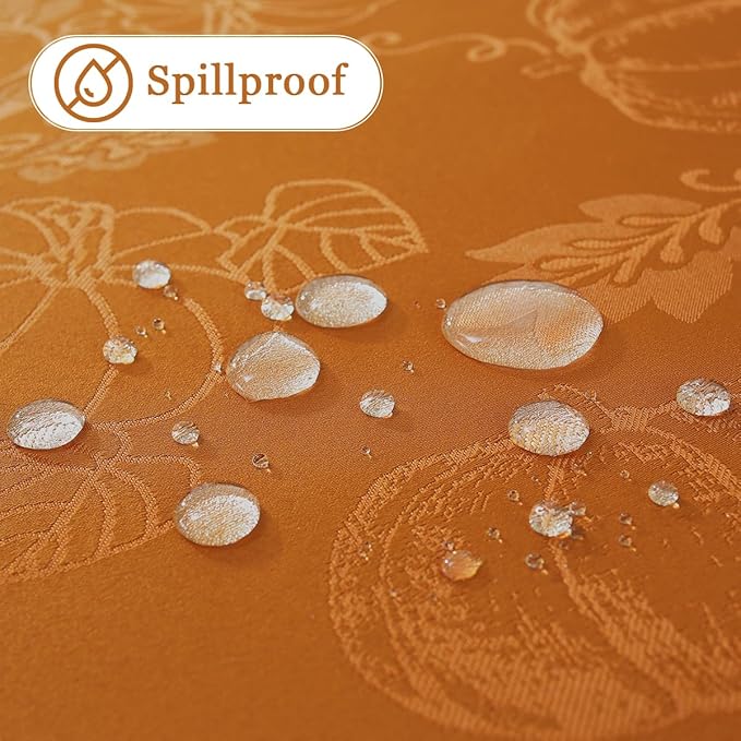 SASTYBALE Thanksgiving Tablecloths for Rectangle Tables Jacquard Fall Table Cloth with Pumpkins and Vines Stain Resistant Table Cover for Autumn Harvest, Dining, Party Decor (60 x 102 Inch, Brown)