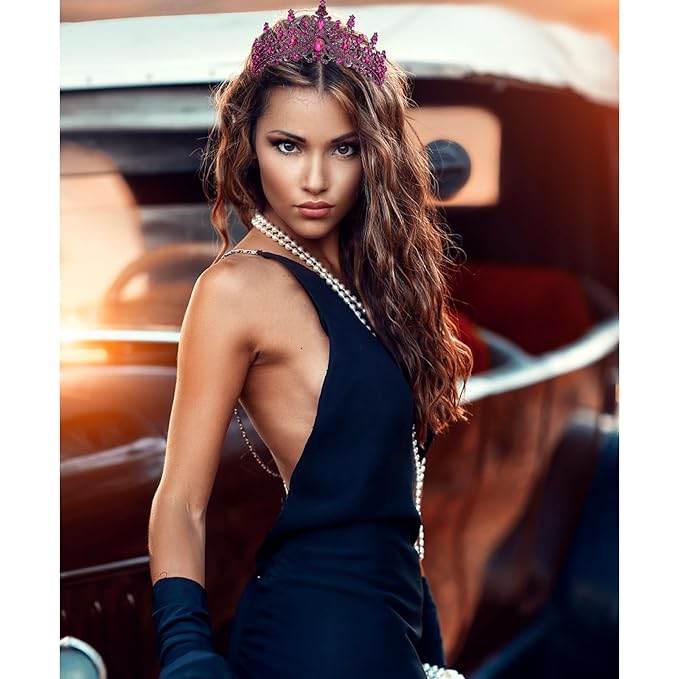 VELSCRUN Birthday Queen Tiara Crowns for Women Girls Rose Pink Crystal Birthday Queen Headband Sash Elegant Princess Crown Happy Birth Party Decorations Mom Sisters Birth Gift Hair Accessories