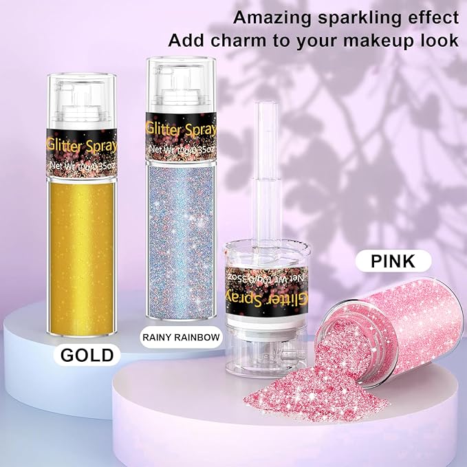 Rose Pink Hair and Body Glitter Spray 10g, Ultra Fine Shimmer Mist for Prom, Wedding, Date Night, Face Body Makeup Glow, Festival Sparkle Powder, Craft Nail Art Decoration
