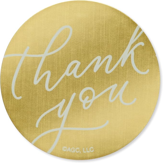American Greetings Thank You Stickers or Seals, White Script on Gold Foil (500-Count)