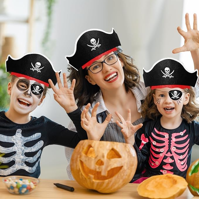 Legigo 16 Pcs Pirate Hat with Eye Mask - Classic Costume Cap Accessories for Pirate Party Cosplay Caribbean Dress, Black