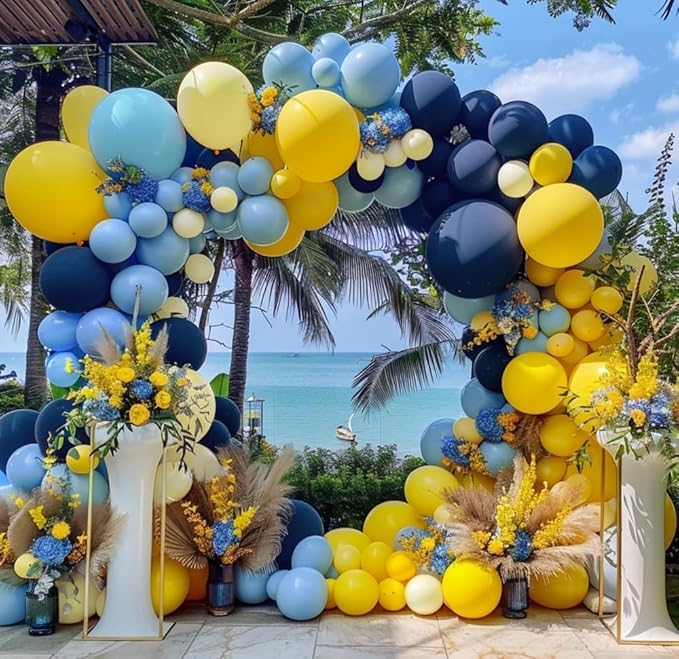 Captank Blue and Yellow Balloons Navy Royal Blue Balloon Garland Arch Kit For Happy Birthday Summer Baby Shower Bridal Shower Lemon School Banana Party Decorations