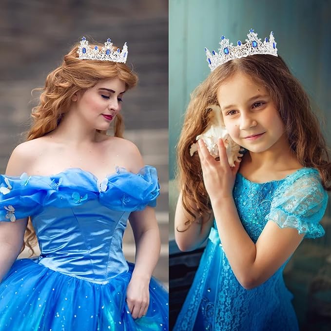 Didder Royal Blue Princess Crown Birthday Tiara Prom Queen Tiaras and Crowns for Women and Girls Headpiece Halloween Costume Hair Accessories
