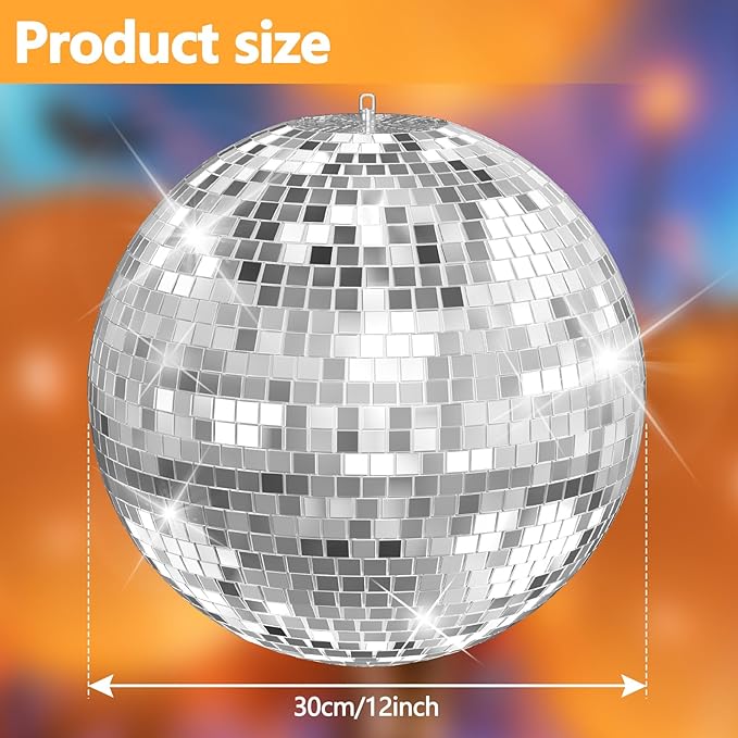 12-Inch Mirror Disco Ball with Hanging Ring, Disco Party Decorations for DJ Club Stage Wedding Birthday Christmas New Years