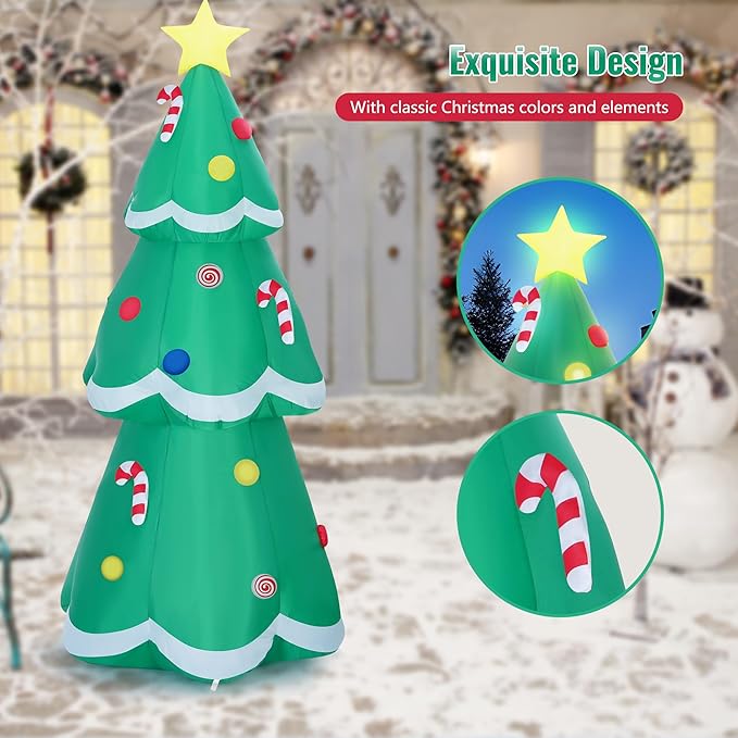 7 FT Christmas Tree Inflatable with LED Lights, Quick Setup, Sturdy Outdoor Holiday Decoration, Includes Sandbags, Stakes, Ropes, Perfect for Yard, Lawn, Garden