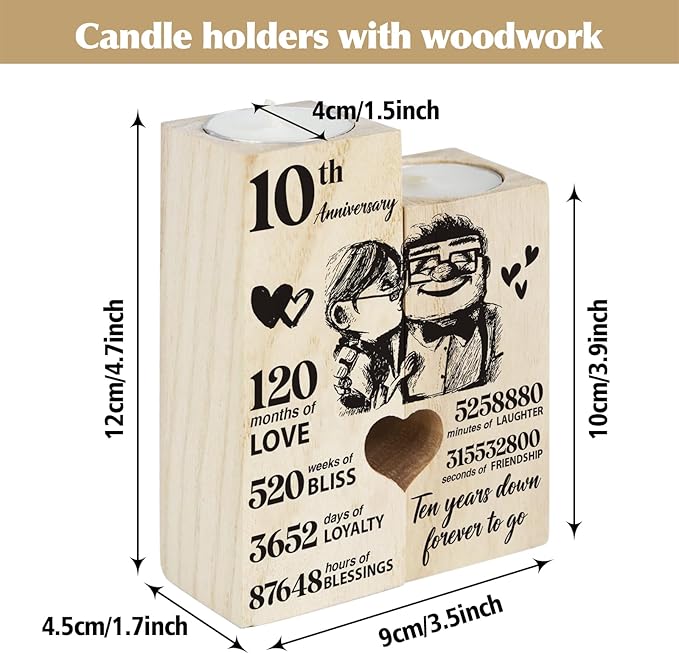 10th Anniversary Wedding Gifts for Wife, Husband, Couples Gift Candlestick,Ten Years Wedding Anniversary Presents for Her, Him
