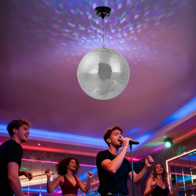 Disco Ball Light, 16in Rotating Disco Party Decoration with Motor, 18 Red/Blue/Green/White LEDs, for DJ Sets, Nightclubs, Birthdays, Banquets, Parties, Bars, Weddings, Holiday