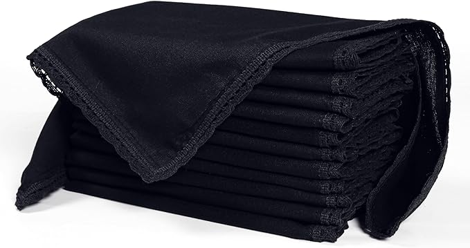 Ramanta Home Linen Flax Cloth Napkins Set of 12| 18x18 Inch | Premium Cotton Linen Flax Lace Soft & Durable | Washable Ideal for Everyday Use Parties Thanksgiving Christmas Halloween Black