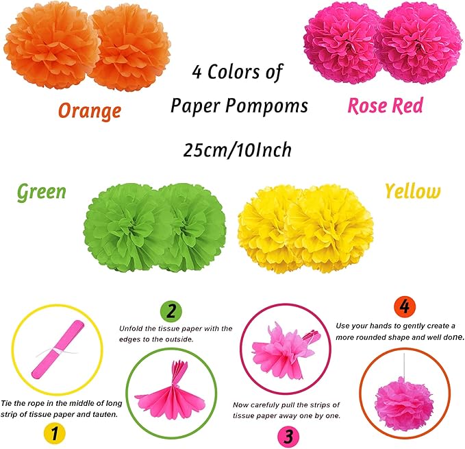 ZERODECO Fiesta Paper Fan Party Decorations Set, Multicolor Cinco De Mayo Pom Poms Pennant Garland String Banner Fringe Curtains Mexican Coco Carnivals Festivals Party Supplies