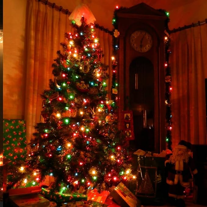 Dazzle Bright 33FT 100 LED Christmas String Lights Indoor Outdoor Waterproof, Multi-Colored Christmas Lights Green Wire, Twinkle Lights Plug in for Tree Room Bedroom Wedding Christmas Decorations