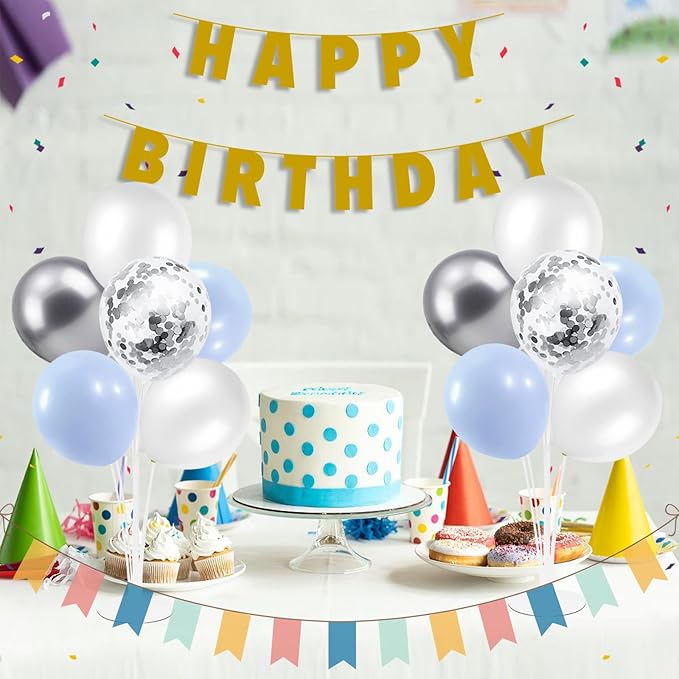 Baby Blue and Silver Balloon Stand Centerpiece Table Decorations for Baby Shower Wedding Engagement Bridal Shower Anniversary Birthday Party Decorations(Baby blue silver set4)