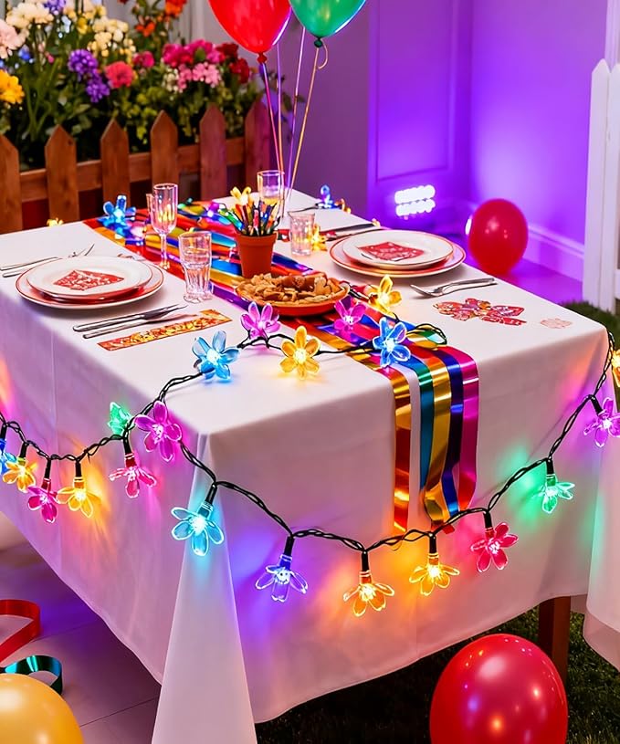 Pastel Flower String Lights Indoor Decorations, 33ft 100 LED USB Plug in Aesthetic Cherry Blossom Floral Lamp for Christmas Tree Vines Wall Ceiling Spring Garden Hanging Decor, Multicolored