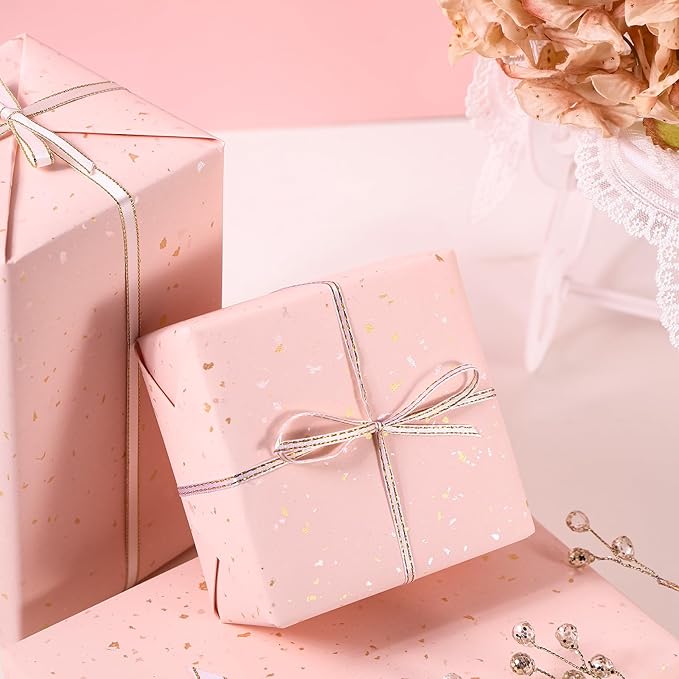 WRAPAHOLIC Pink Wrapping Paper Roll - Mini Roll - 17 Inch x 16.5 Feet - Pink Gold Design with Silky Touch Perfect for Birthday, Wedding, Baby Shower, Bridal Shower