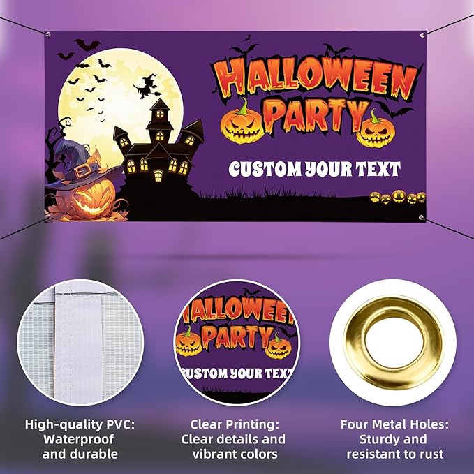 Custom Halloween Banner, Personalized Sign Banner for Outside Indoor, Custom Banner Backdrop Decorations for Wall Halloween Party