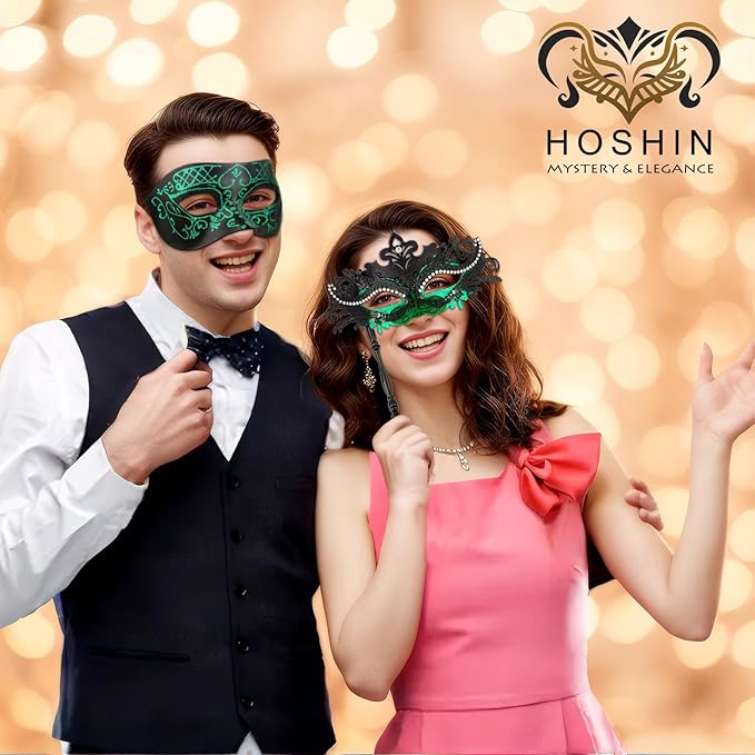 Hoshin Masquerade Mask for Couple, Mardi Gras Deecorations Venetian Masks with Stick for Womens