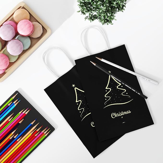 REMTAP Gift Paper Bags 5.9×3.2×8.2 50Pcs Kraft Bags with Handles Bulk Gift Bags for Wedding Party Craft Retail Packaging, Shopping, Party Favor, Retail Bag (Black-S-50pcs, 5.9×3.2×8.2)