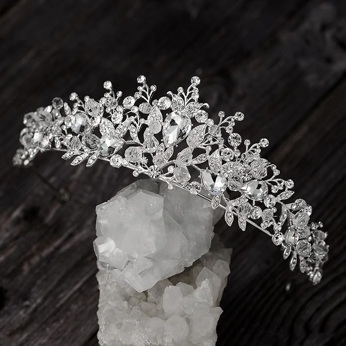 SWEETV Jeweled Wedding Tiaras and Crowns for Women, Metal Princess Tiara Queen Crown for Bride, Bridal Headpieces for Birthday Quinceanera Pageant Prom