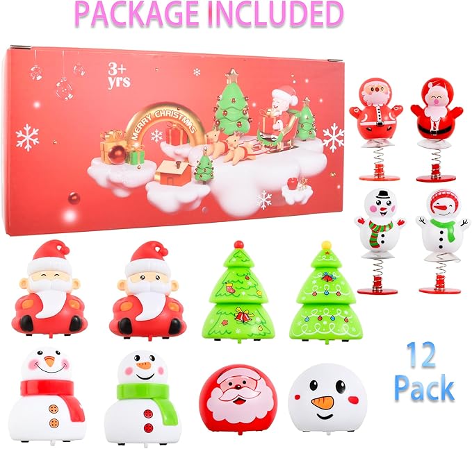 Small Pull Back Toy Cars Set,12 PCS Mini Racing Vehicles for Holiday Birthday Party Favors,Goodie bag Stuffers,Classroom Prizes,Bulk Toys for Kids(Christmas Santa,Xmas Tree,Snowman Design Pop Up Toys)