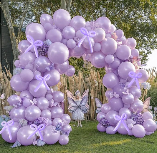 Pearl Purple Balloon Double Stuffed Lavender Balloons Garland Dark Royal Purple Arch Kit with Long Balloons Different Size for Birthday Wedding Baby Shower Mermaid Decoration