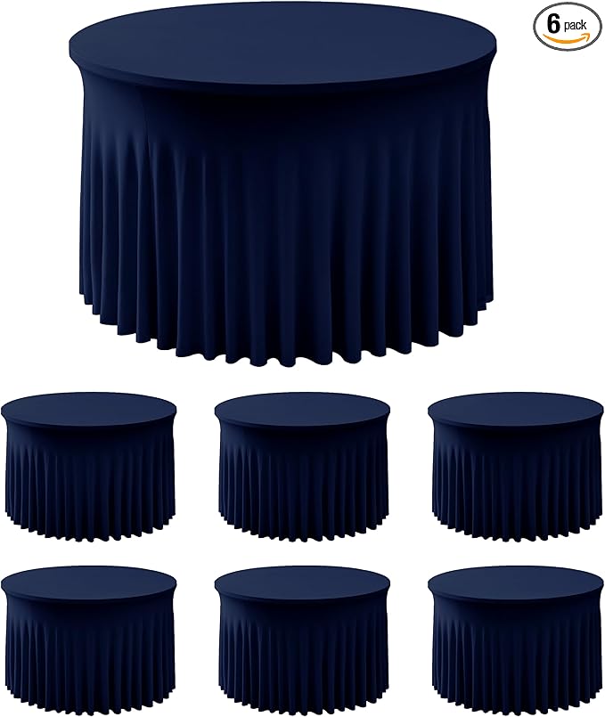 HolidayIdeas Spandex Tablecloth 6 Pack Navy Fitted Round Stretch Table Skirts 60 Inch for 5ft Folding Table,Wrinkle-Free Floor Length Tablecloths for Parties, Banquets Events