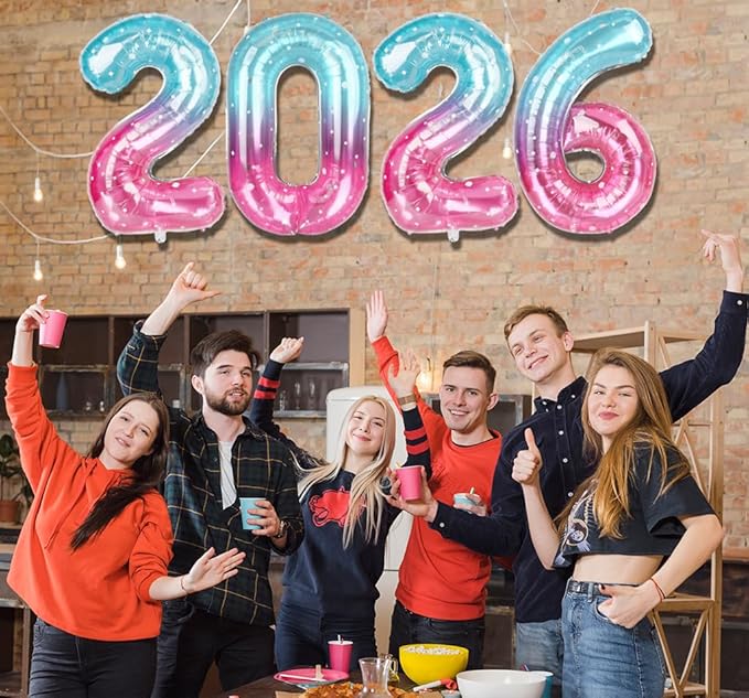 2026 Balloon - Starry Sky Birthday Number Balloons, 40 Inch Large Foil Balloons for Men Women Boys Girls Starry Sky Themed Birthday Decorations，Number 2026 Balloon