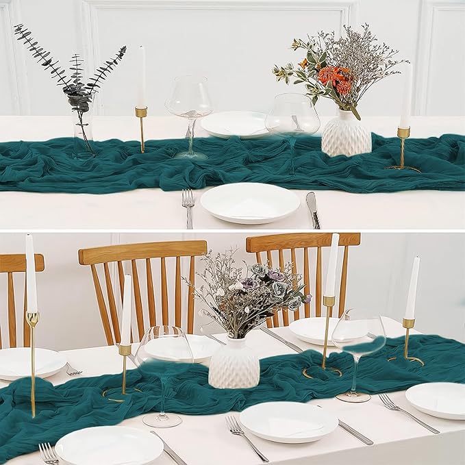 2 Pack 10 Ft Cheesecloth Table Runner Teal Gauze Long Table Runners Boho Gauze Cheese Cloth Table Runner Rustic Sheer Runner for Wedding Party Table Decor ( 35 x 120 Inch )
