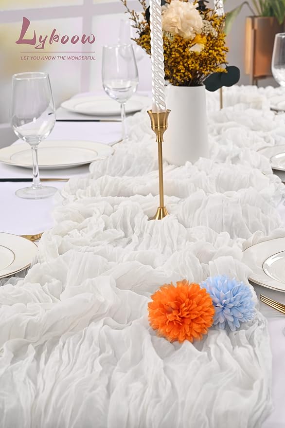 3 Packs White Cheesecloth Table Runner, 10Ft x 35" Rustic Gauze Boho Wedding Table Runner Decoration, Wedding Table Decor Table Cloth for Wedding Party Bridal Shower Table