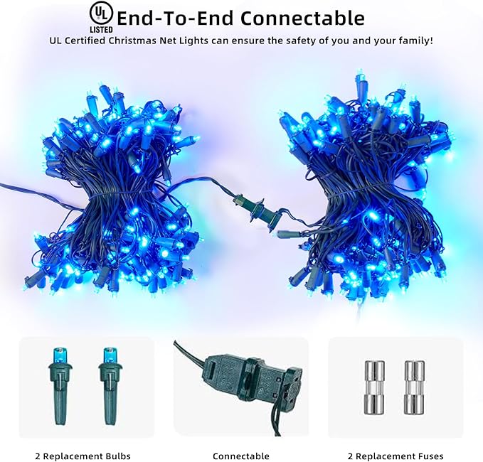 Led Christmas Net Lights Blue Outdoor Christmas Lights 160LED 5ftx7ft, Waterproof Outdoor Indoor Fairy Mesh Net Light for Xmas Party, Yard, Patio, Trees, Shrubs, Bushes Decorations