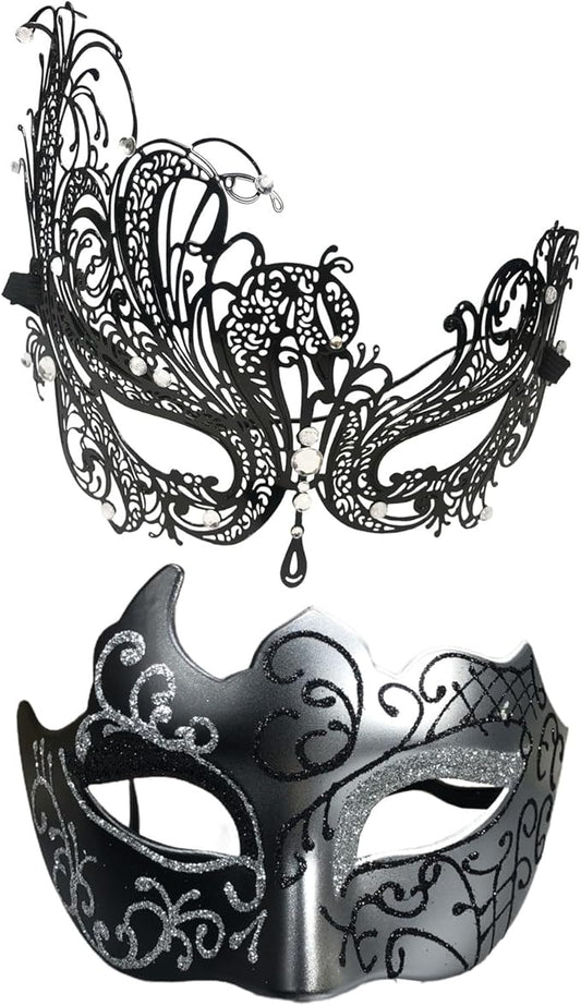Masquerade Mask for Couple Mardi Gras Venetian Party Mask Set Halloween Costume Accessory