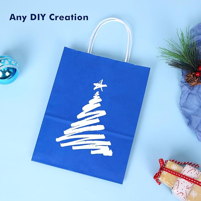 OUTUXED 35pcs Blue Gift Bags, Kraft Paper Bags with Handles, 7.1x3.6x9.3in Medium Size Blue Paper Bags for Retail, Gift Wrapping, and Shopping