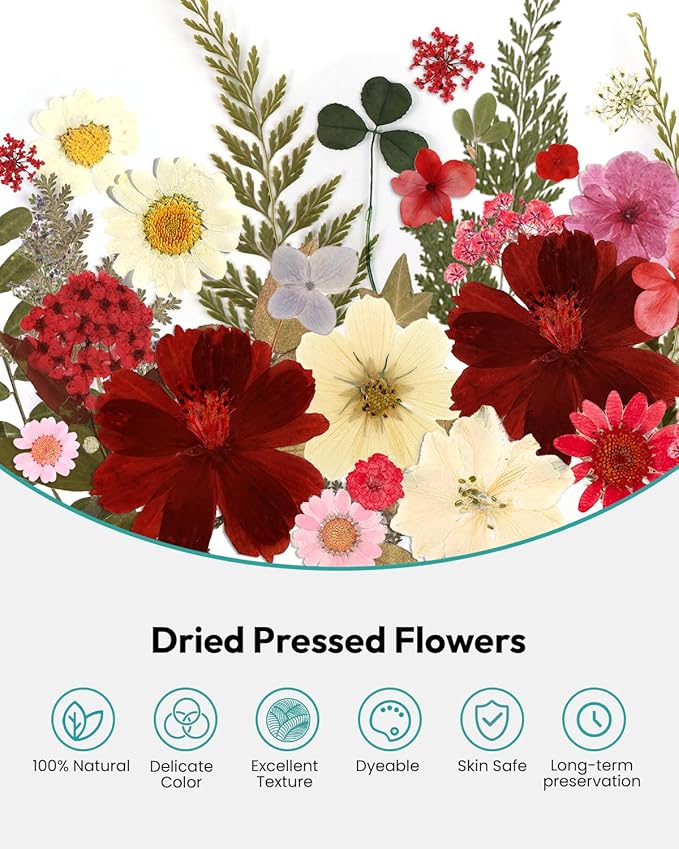 Dried Flowers, Resiners Pressed Flowers for Craft Real Natural Dried Flowers Kit for Scrapbook Supplies DIY Making Crafts Jewelry Resin Soap Candle Card Making (Cherry 174pcs)