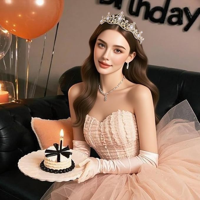 Crystal Princess Queen Tiara - Birthday Rhinestone Crowns Headband for Women Wedding Halloween Prom Pageant Party Coming of Age Ceremony Photo Props （HG293-G White）