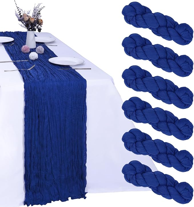 6 Pack Royal Blue Cheesecloth Table Runner 10FT Boho Gauze Fabric Table Runner 35 x 120 Inch Rustic Sheer Runner for Wedding Decor Baby Shower Party Boho Table Decoration