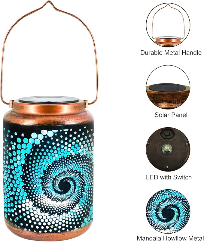 4 Pack Solar Lanterns Outdoor Hanging Metal Waterproof LED Lantern with Solar Powered Garden Patio Decorations Decor Lantern with Handle Christmas Gift Idea