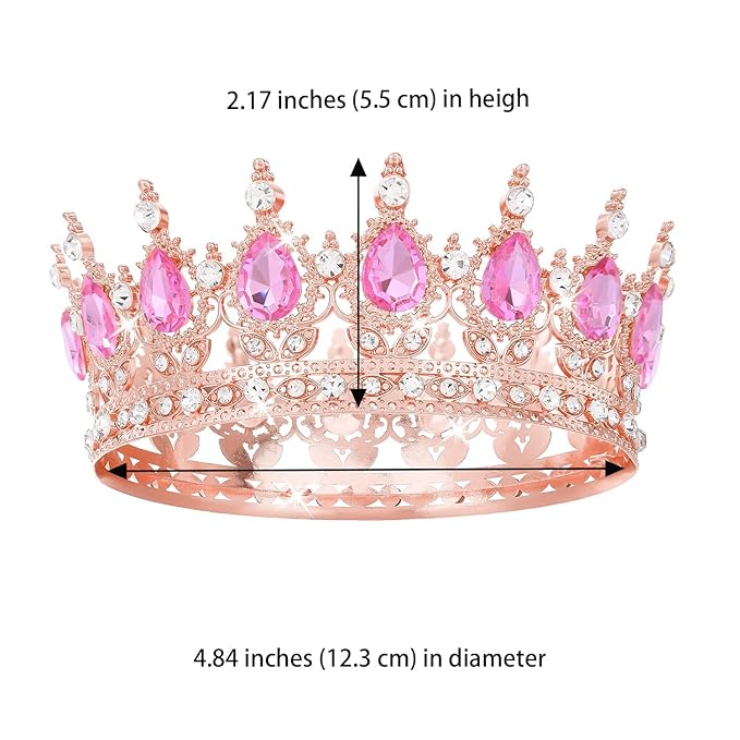 Rose Pink Crown for Women Crystal Tiara and Queen Crown for Girl Wedding Headband for Bride Hair Accessories for Costume Birthday Party Cake Decoration Prom