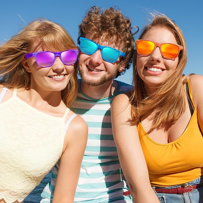 Pibupibu 10/20 Pack Neon Sunglasses for Women Men Bulk, Wholesale 80s Retro Colorful Mirrored Party Glasses Adult Unisex