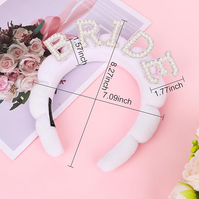 Bride Headband Bridal Headband White Pearl Headbands for Women Bridal Shower Decorations Bachelorette Party Favors Spa Headbands for Washing Face