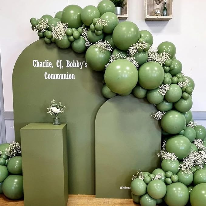 Double Stuffed Sage Green Balloons, Retro Olive Green Balloon Garland Kit Different Sizes 18/12/10/5 Inch Avocado Eucalyptus Green Latex Balloon Arch Kit for Jungle Safari Birthday Party Decorations
