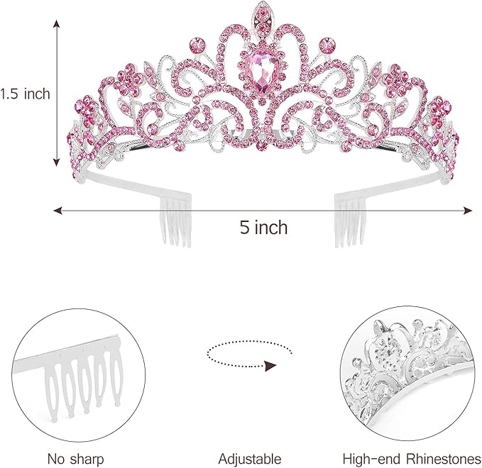 Birthday Tiara for Women, Tiara for Women Pink Rhinestone, Happy Birthday Queen Tiara for Women, Crown for Girls Tiaras Birthday Queen Crowns with Birthday Girl Sash