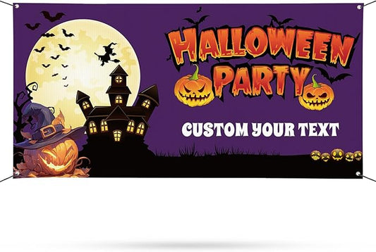 Custom Halloween Banner, Personalized Sign Banner for Outside Indoor, Custom Banner Backdrop Decorations for Wall Halloween Party
