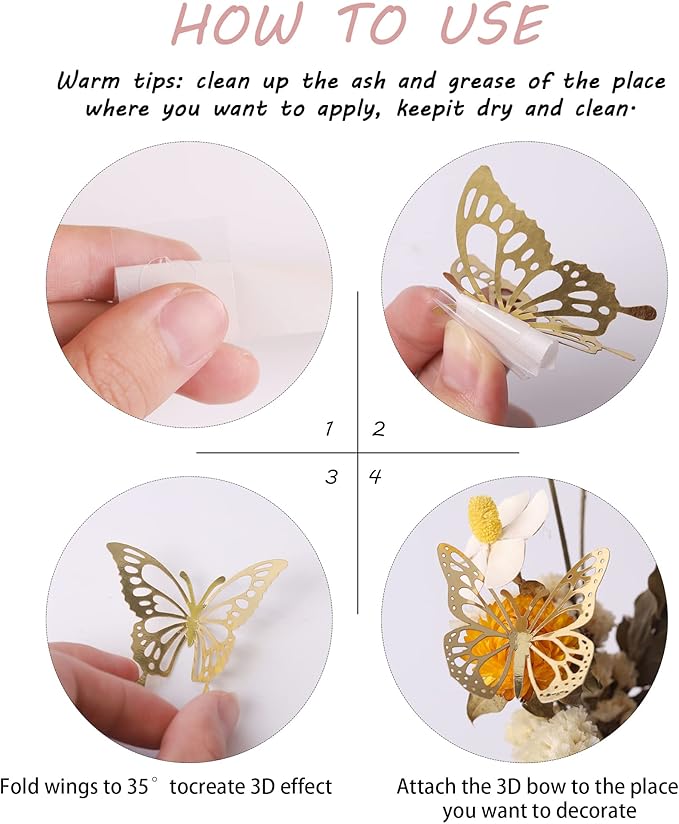 40 PCS Laser 3D Butterfly Cupcake Toppers Hollow Arts Cake Decorations for Baby Shower Wedding Fairy Birthday Party Supplies Wall Sticker Decoration Mixed Styles Gold