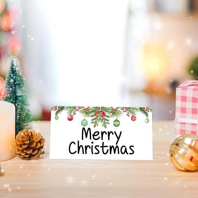 50 Pcs Christmas Place Cards for Xmas Seating Name Tags Placecard Holders Seating Christmas Food Tent Labels for Dinner Party Banquet Tables Buffet Food Label (Christmas-2)