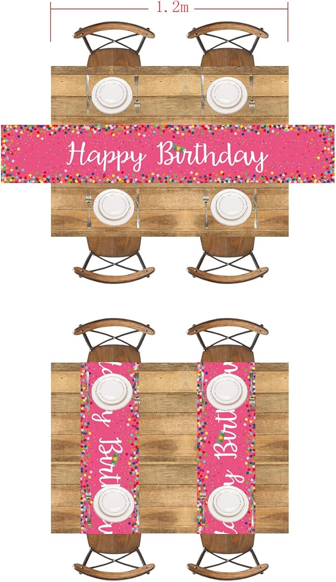 Letjolt Happy Birthday Table Runner 72 Inches Birthday Centerpieces for Tables Birth Day Party Sign Polka Dots Table Decoration, Pink