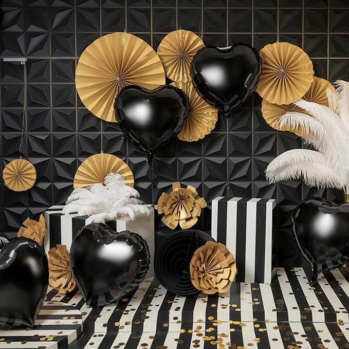 Black Heart Balloons, 18 Inch Black Heart Shape Balloon, 12PCS Large Helium Foil Romantic Balloons for Birthday Graduation Marriage Wedding Bridal Engagement Party Anniversary Decoration