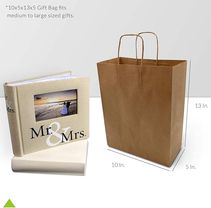 Prime Line Packaging Medium Brown Paper Bags with Handles, Kraft Gift for Small Business, Shopping, Boutiques, Retail Store, Bulk, 10x5x13, 25 Pack
