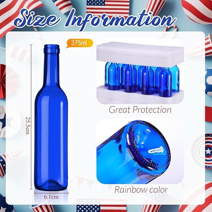 Rtteri 24 Pcs Decorative Colored Wine Bottles 375ml Empty Glass Bottles for Flowers Wedding Decor Centerpiece Christmas Party Favor DIY Crafts (Blue)