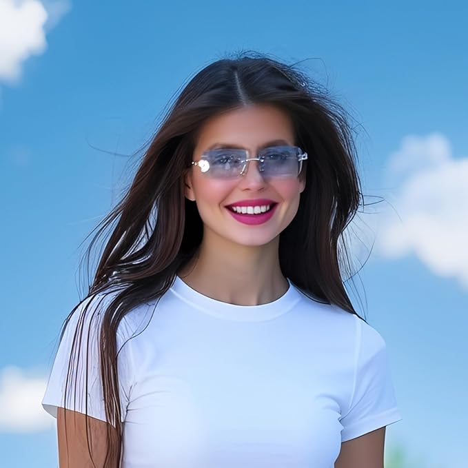 FEISEDY Vintage Rimless Sunglasses Rectangle Frameless Candy Color Glasses Women Men B2642